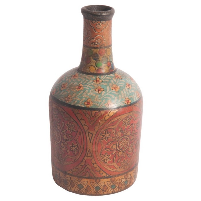 Small Terracotta Hand Painted Bottle from India 
